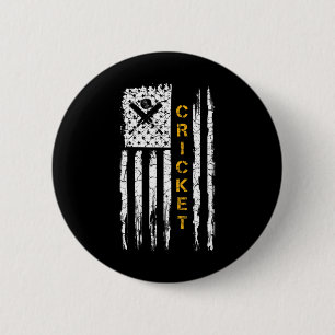 Vintage Usa American Flag Cricket Player Silhouett 2 Inch Round Button