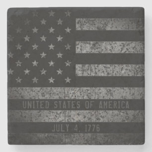 Vintage USA American Flag Distressed Text Stone Coaster