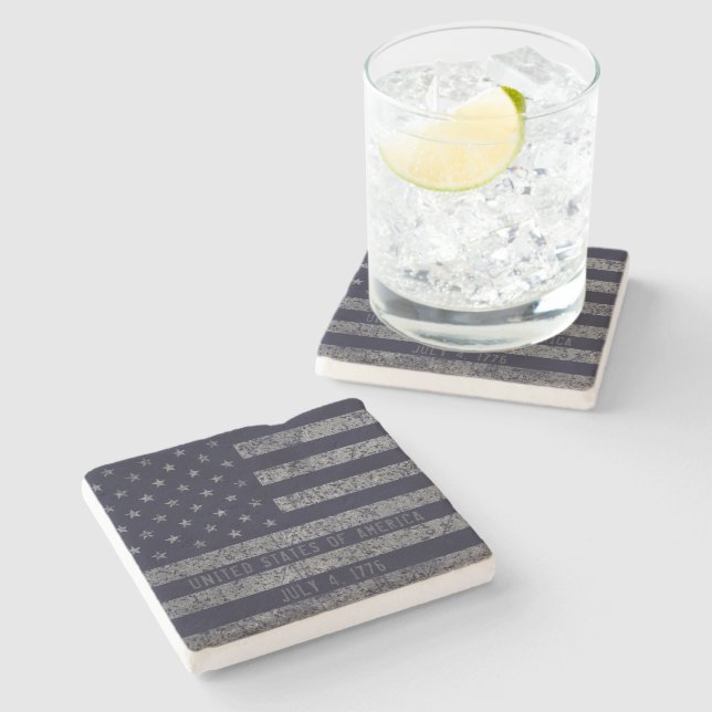 Vintage USA American Flag Distressed Text Stone Coaster (Side)