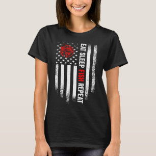 Vintage USA American Flag Eat Sleep Fish Repeat Fi T-Shirt