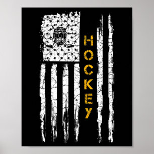 Vintage Usa American Flag Hockey Player Silhouette Poster