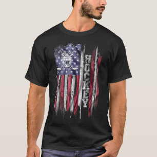 Vintage Usa American Flag Hockey Player Silhouette T-Shirt