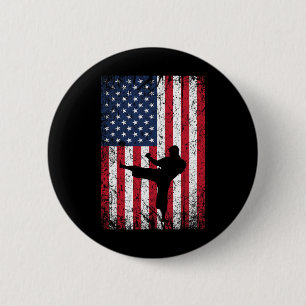 Vintage Usa American Flag Karate 4th Of July Marti 2 Inch Round Button