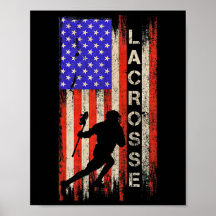 Vintage Usa American Flag Lacrosse Player Team Sil Poster