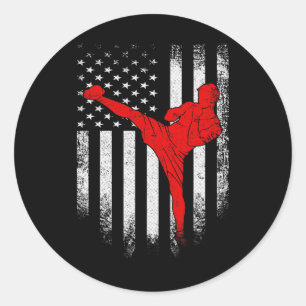 Vintage Usa American Flag Mma Kickboxing Fighter D Classic Round Sticker