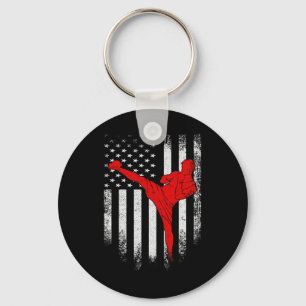 Vintage Usa American Flag Mma Kickboxing Fighter D Keychain