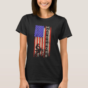 Vintage USA American Flag Motocross Dirt Bike Silh T-Shirt