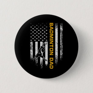 Vintage Usa American Flag Proud Badminton Dad Silh 2 Inch Round Button