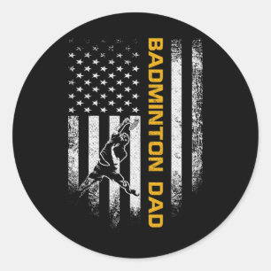Vintage Usa American Flag Proud Badminton Dad Silh Classic Round Sticker