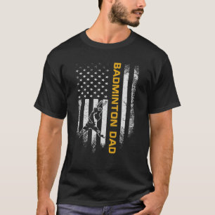 Vintage USA American Flag Proud Badminton Dad Silh T-Shirt