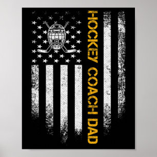 Vintage Usa American Flag Proud Ice Hockey Coach D Poster