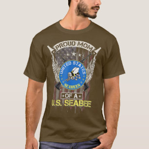Vintage USA American Flag Proud Mom Of A US Seabee T-Shirt