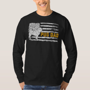 Vintage Usa American Flag Proud Pug Dog Dad Silhou T-Shirt