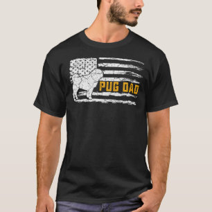 Vintage Usa American Flag Proud Pug Dog Dad Silhou T-Shirt