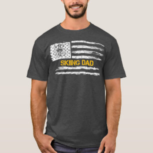 Vintage USA American Flag Proud Skiing Dad Skier T-Shirt
