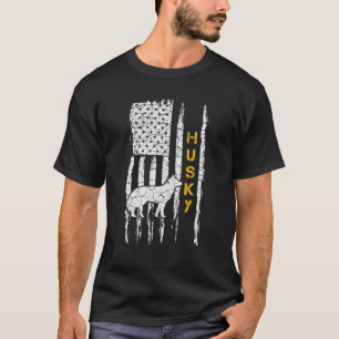 Vintage USA American Flag Siberian Husky Dog Silho T-Shirt