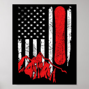 Vintage Usa American Flag Snowboarding Cool Snowbo Poster