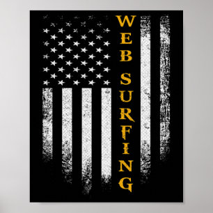 Vintage Usa American Flag Web Surfing Funny Surfer Poster