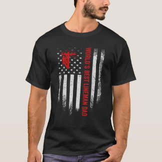 Vintage USA American Flag World s Best Lineman Dad T-Shirt