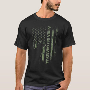 Vintage USA Camo Flag Proud Shiba Inu Dog Grandma T-Shirt