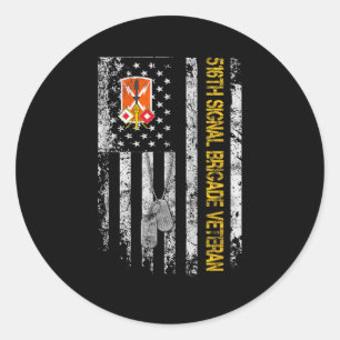 Vintage Usa Flag 516th Signal Brigade Military Vet Classic Round Sticker
