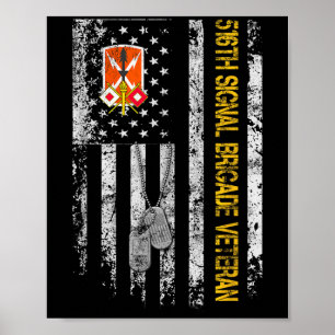 Vintage Usa Flag 516th Signal Brigade Military Vet Poster