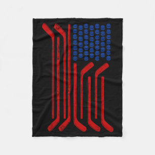 Vintage USA Flag American Ice Hockey Patriotic Fleece Blanket