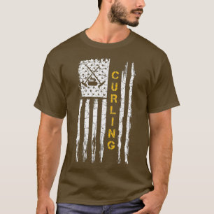 Vintage USA Flag Curling Player Curler Funny T-Shirt
