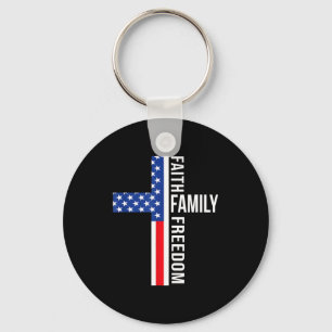 Vintage Usa Flag Faith Family Dom Patriotic Christ Keychain