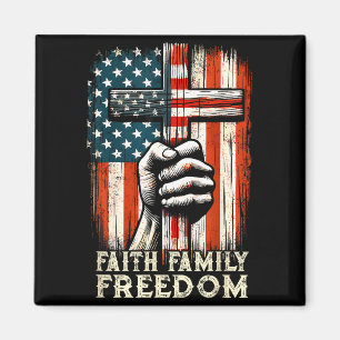 Vintage Usa Flag Faith Family Dom Patriotic Christ Magnet