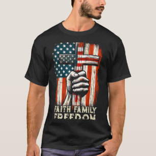 Vintage Usa Flag Faith Family Dom Patriotic Christ T-Shirt