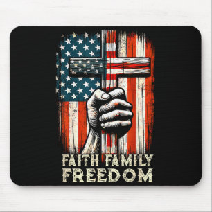 Vintage Usa Flag Faith Family Freedom Patriotic Ch Mouse Pad