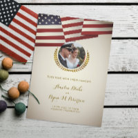 Vintage USA Flag | Gold Laurel Leaf | Wedding