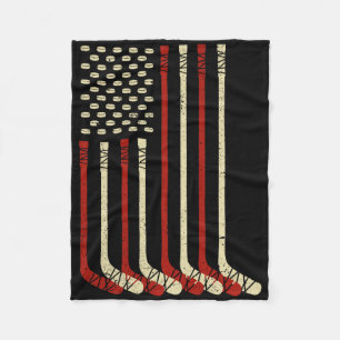 Vintage Usa Flag Ice Hockey - Funny Ice Hockey Us  Fleece Blanket