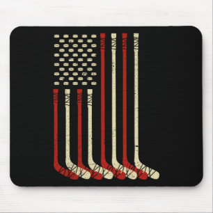 Vintage Usa Flag Ice Hockey - Funny Ice Hockey Us Mouse Pad