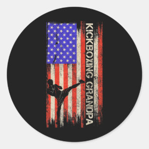 Vintage Usa Flag Mma Kickboxing Fighter Grandpa Si Classic Round Sticker