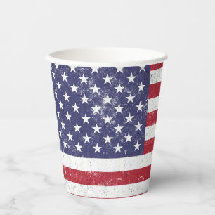 Vintage USA Flag Patriotic American Red White Blue Paper Cups