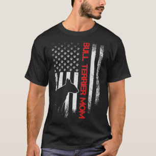 Vintage USA Flag Proud Bull Terrier Dog Mom Silhou T-Shirt