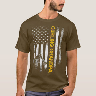 Vintage USA Flag Proud Curling Grandpa Curler T-Shirt
