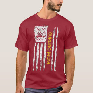 Vintage USA Flag Proud Curling Mom Curler Funny T-Shirt