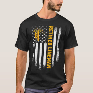 Vintage USA Flag Retired Electric Cable Lineman Re T-Shirt