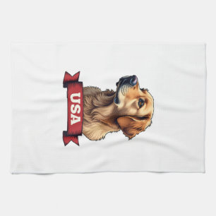 Vintage USA Golden Retriever Engraving Shirt 4 Kitchen Towel