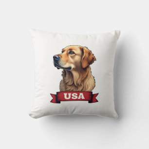 Vintage USA Golden Retriever Engraving Shirt 4 Throw Pillow