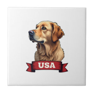 Vintage USA Golden Retriever Engraving Shirt 4 Tile