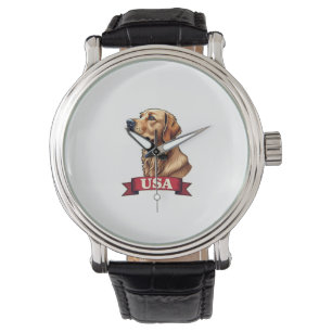 Vintage USA Golden Retriever Engraving Shirt Watch