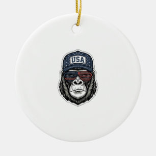 Vintage USA Gorilla Sunglasses Patriotic Shirt Des Ceramic Ornament