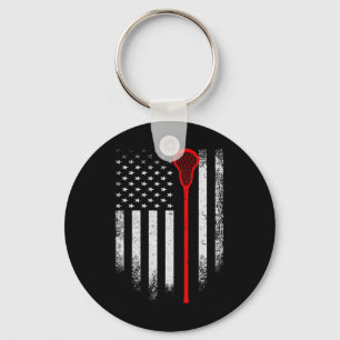Vintage Usa Lacrosse Stick Distressed American Fla Keychain