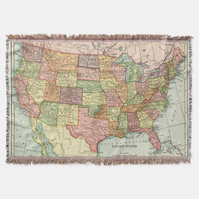 Vintage USA map Throw Blanket (Front)