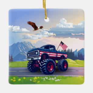 Vintage, USA monster truck Ceramic Ornament