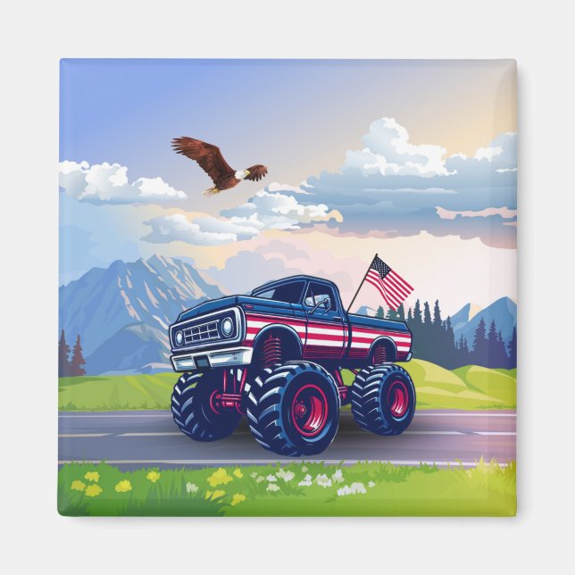 Vintage, USA monster truck Magnet (Front)
